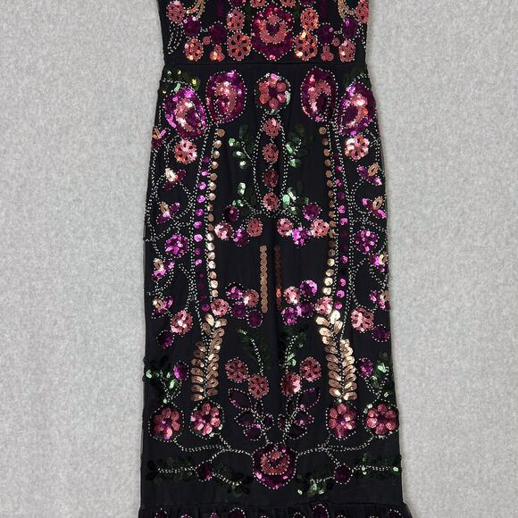 Lulus Black Era of Opulence Burgundy Sequin Cap Sleeve Maxi Dress Size Small - Picture 5 of 13